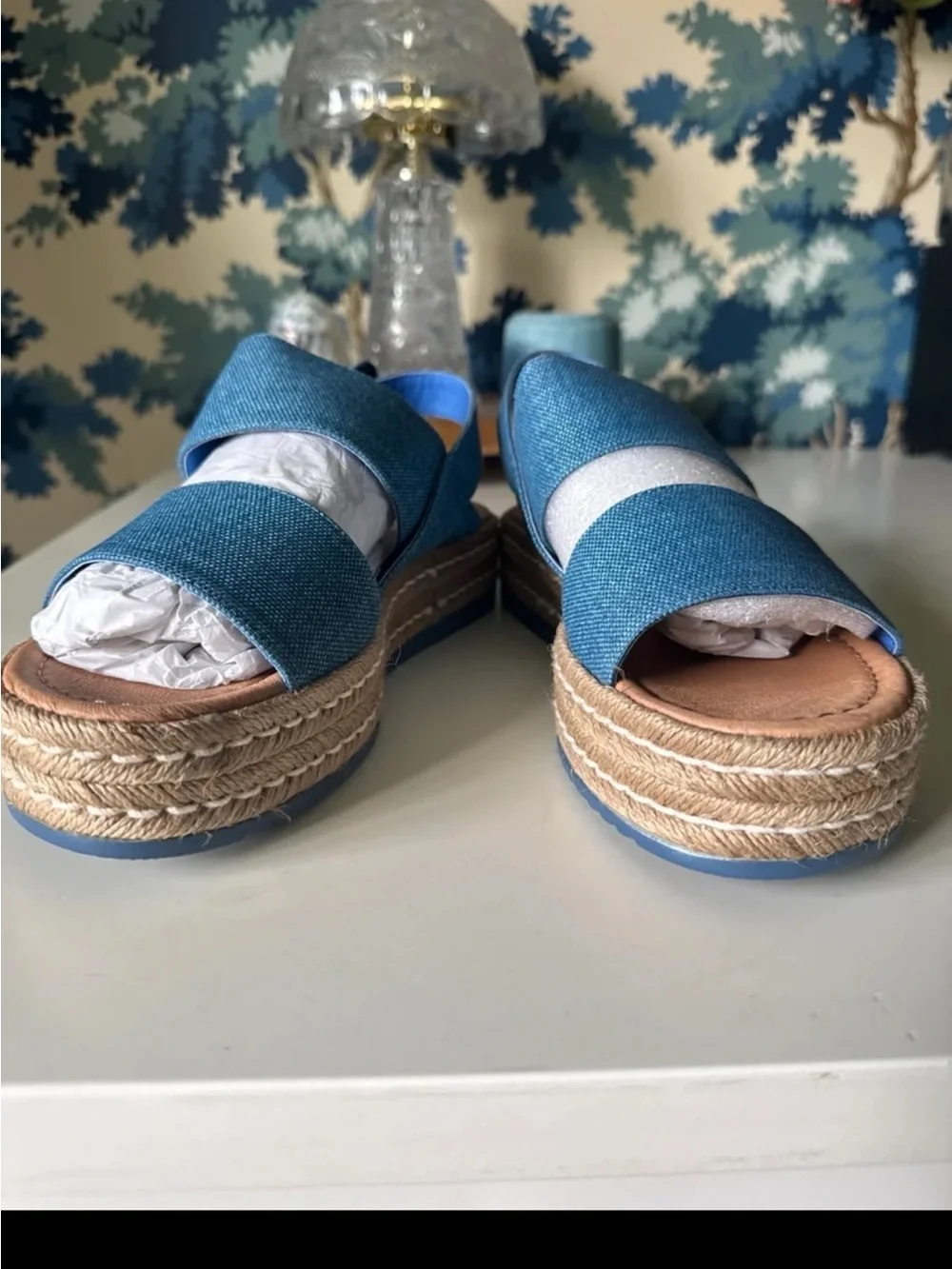 Silent D Anthropologie Alek Platform Espadrille Sandals Denim Blue  sz 41/10.5